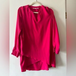 Susan Graver bold pink wrap hem pull over blouse